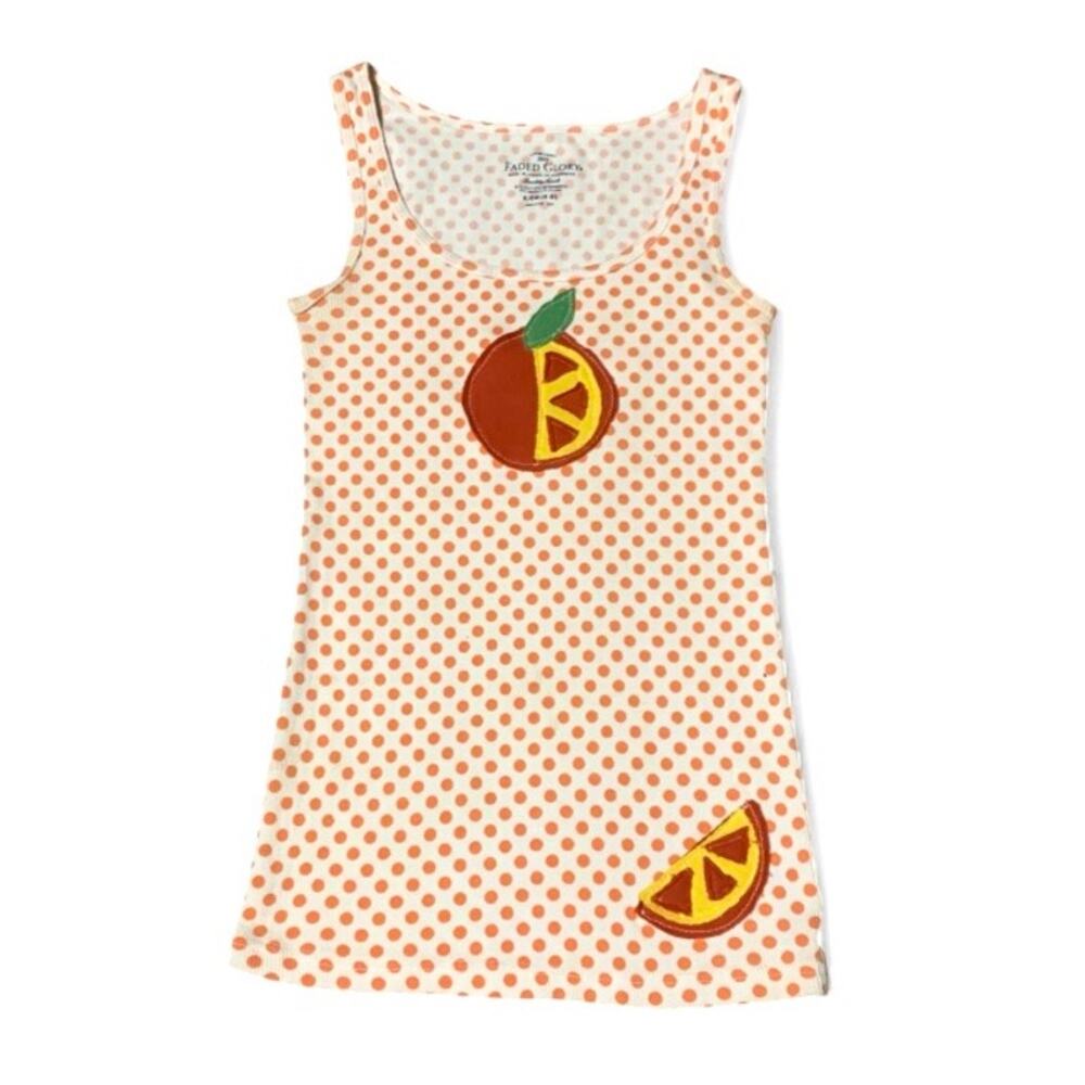 Custom Upcycled Y2K Orange Fruit Patchwork Ribbed Tank Top – Small